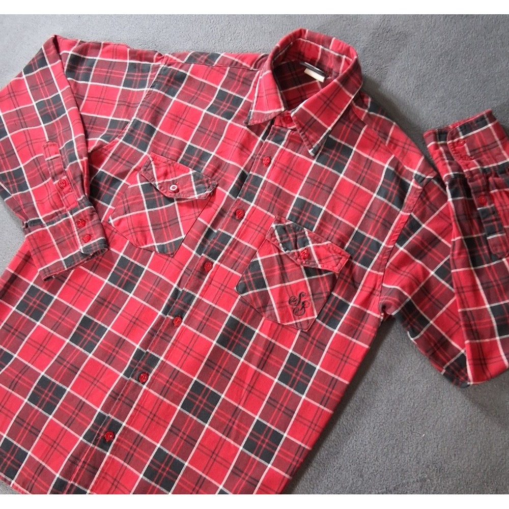 Nike SB Mens M Medium Red Black Plaid Cotton Flannel Long Sleeve Button-Up Shirt